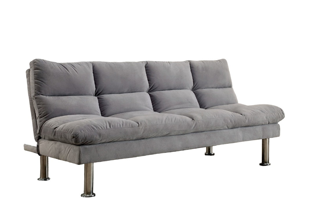 Contemporary Style Futon Sofa Chrome Finish Legs Convert Into Bed With Extra Support Legs Primary Living Gray Finish