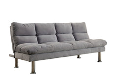Contemporary Style Futon Sofa Chrome Finish Legs Convert Into Bed With Extra Support Legs Primary Living Gray Finish