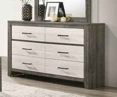 1pc Dresser Two-tone Finish Convenient Bedside Storage Six Drawers Metal Pull Handle Gray Beige