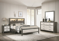 1pc Dresser Two-tone Finish Convenient Bedside Storage Six Drawers Metal Pull Handle Gray Beige
