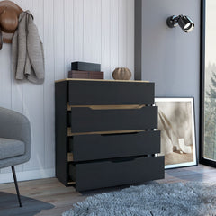 Drawer Dresser 35 inchH, Four Drawers, Superior Top, Black / Light Oak