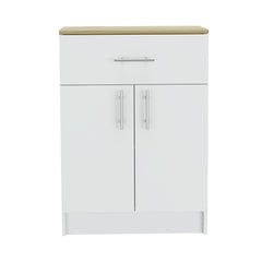 Pantry Organizer Cabinet 33" H, One Drawer, Two Interior Shelves, Two Doors, White/Light Oak