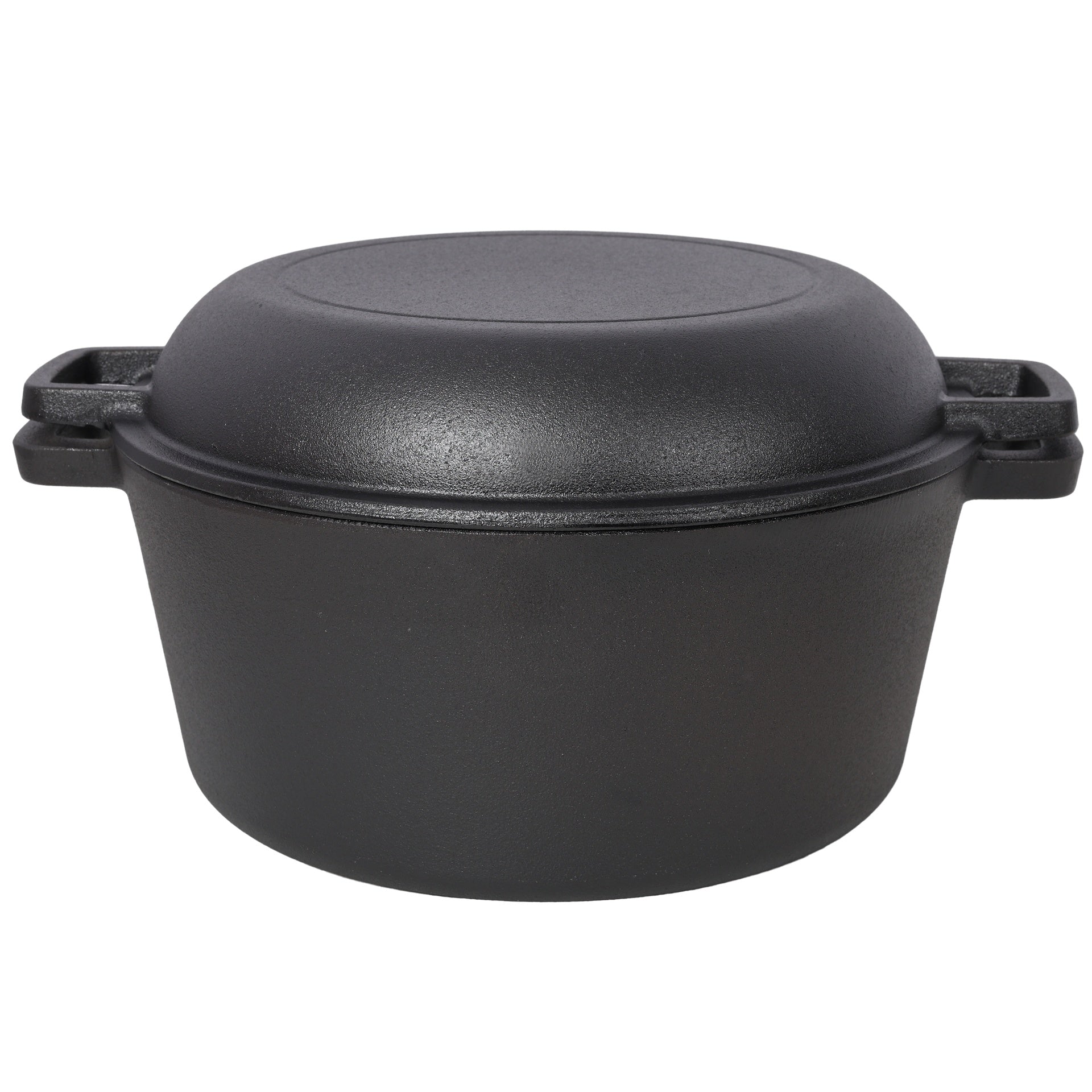 2 in 1 Pre-Seasoned Cast Iron Dutch Oven With Dual Handles, Outdoor Camping Deep Pot for Camping Fireplace Cooking BBQ Baking Campfire, 5 Quart.With 2pcs Silicone Handel Covers.