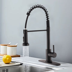 Kitchen Faucet with Pull Down Sprayer Industrial 1 Handle 1 Hole Or 3 Hole Faucet for Farmhouse Camper Laundry Utility Rv Wet Bar Sinks, Stainless Steel, Matte Black