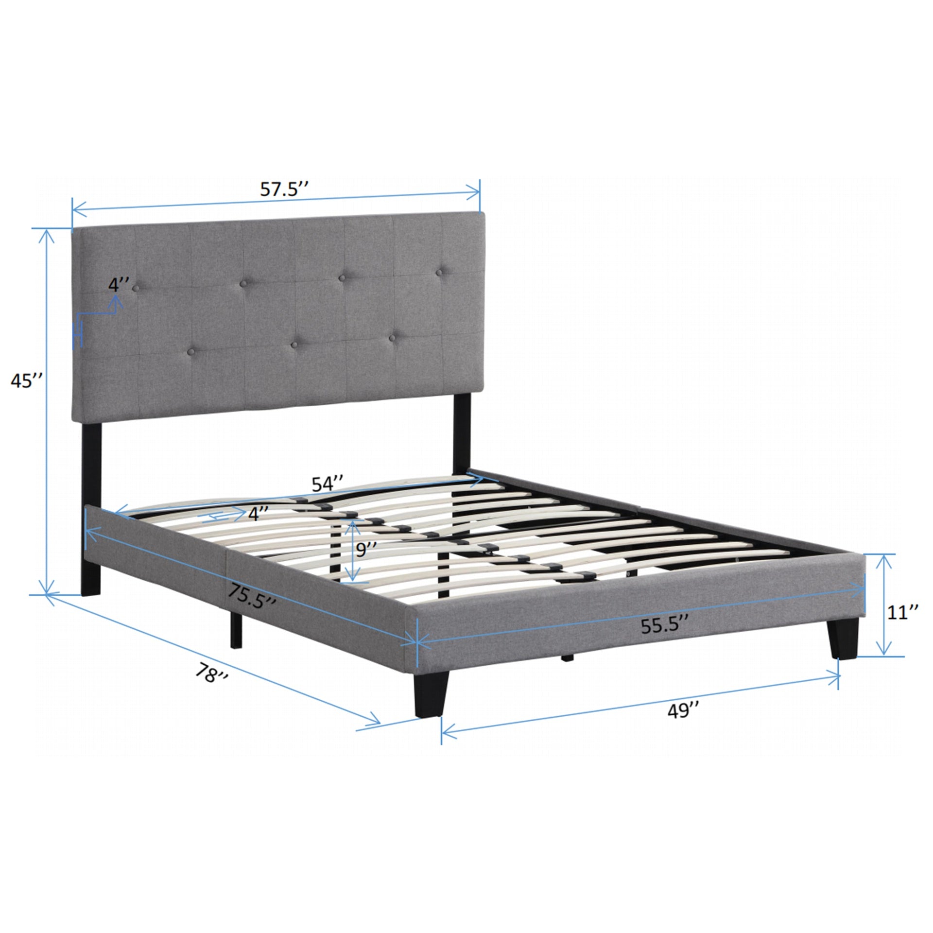 Full Size Upholstered Platform Bed Frame with Modern Button Tufted Linen Fabric Headboard, No Box Spring Needed, Wood Slat Support, Easy Assembly, Grey
