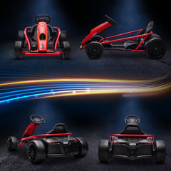 Aosom 24V 8.1 MPH Electric Go Kart, Drifting Car Battery Powered Ride on Toy Outdoor with Slow Start, Music, Horn Honking and Safety Belt, for 8-12 Years Old, Red