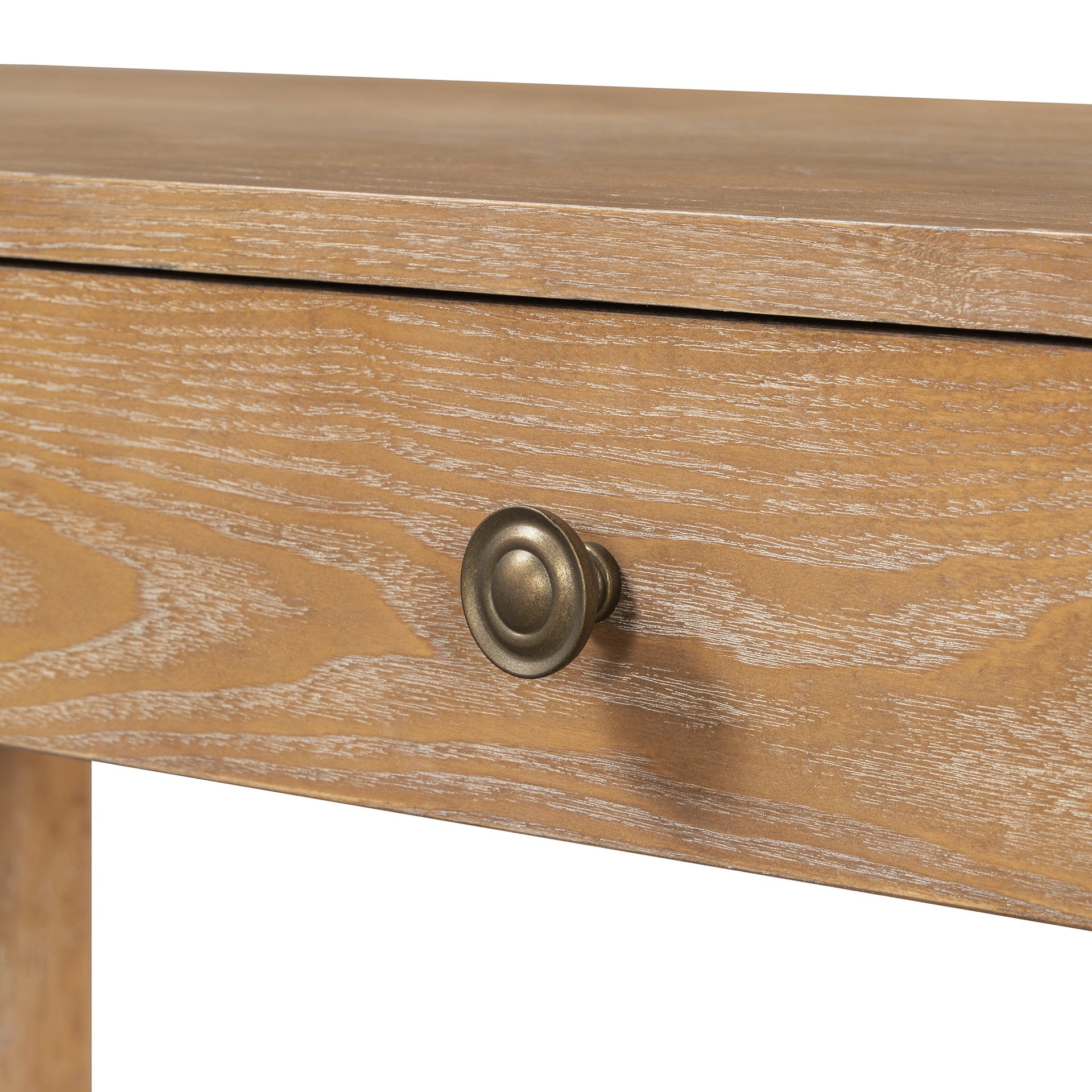 TREXM Rustic Console Table with Curved Corners for Safety, Entryway Table with 3 Concealed Drawers, Sturdy Sofa Table with Thick Legs for Hallway & Living Room (Natural)
