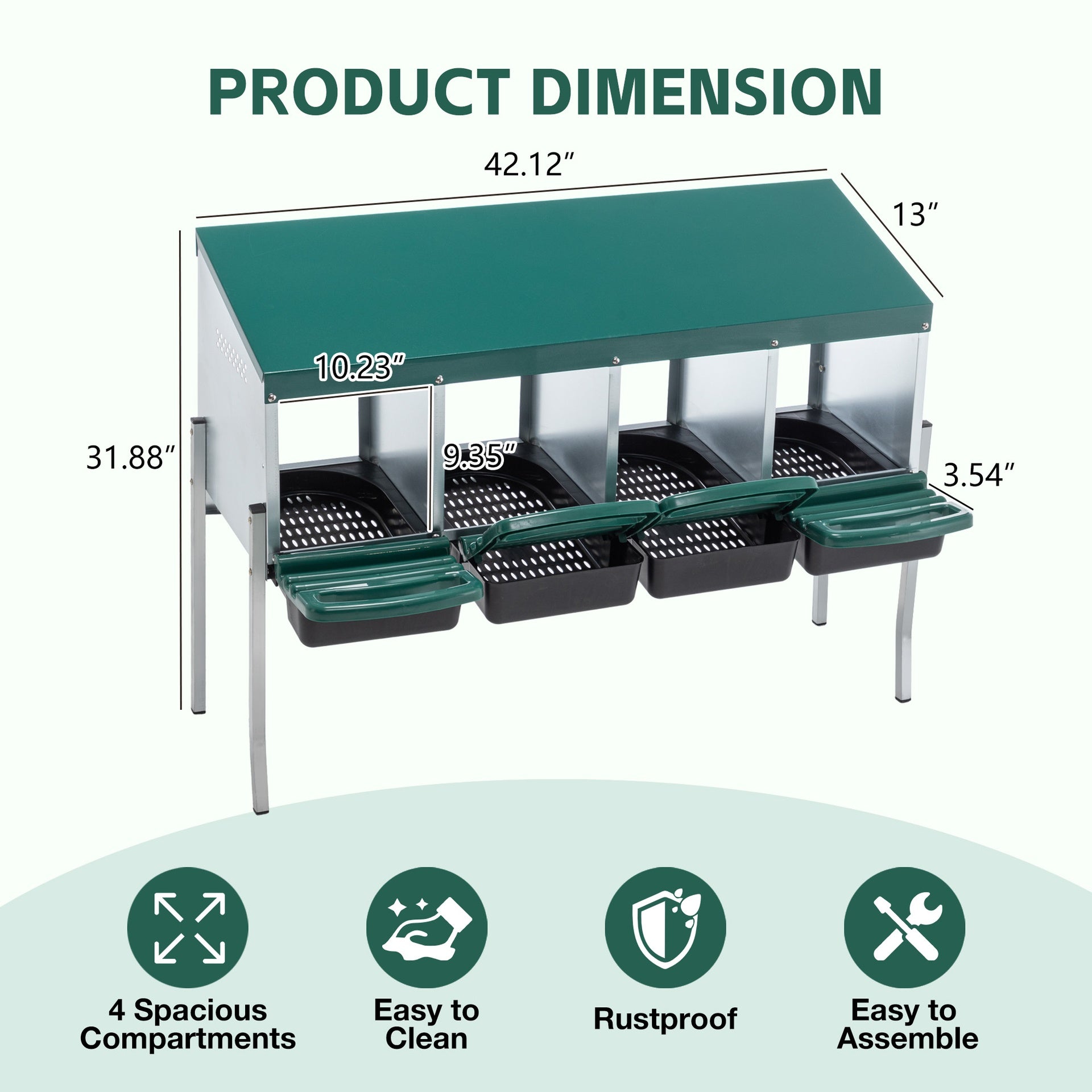4-Hole Chicken Nest, With Legs And Cover to Protect Eggs,Green