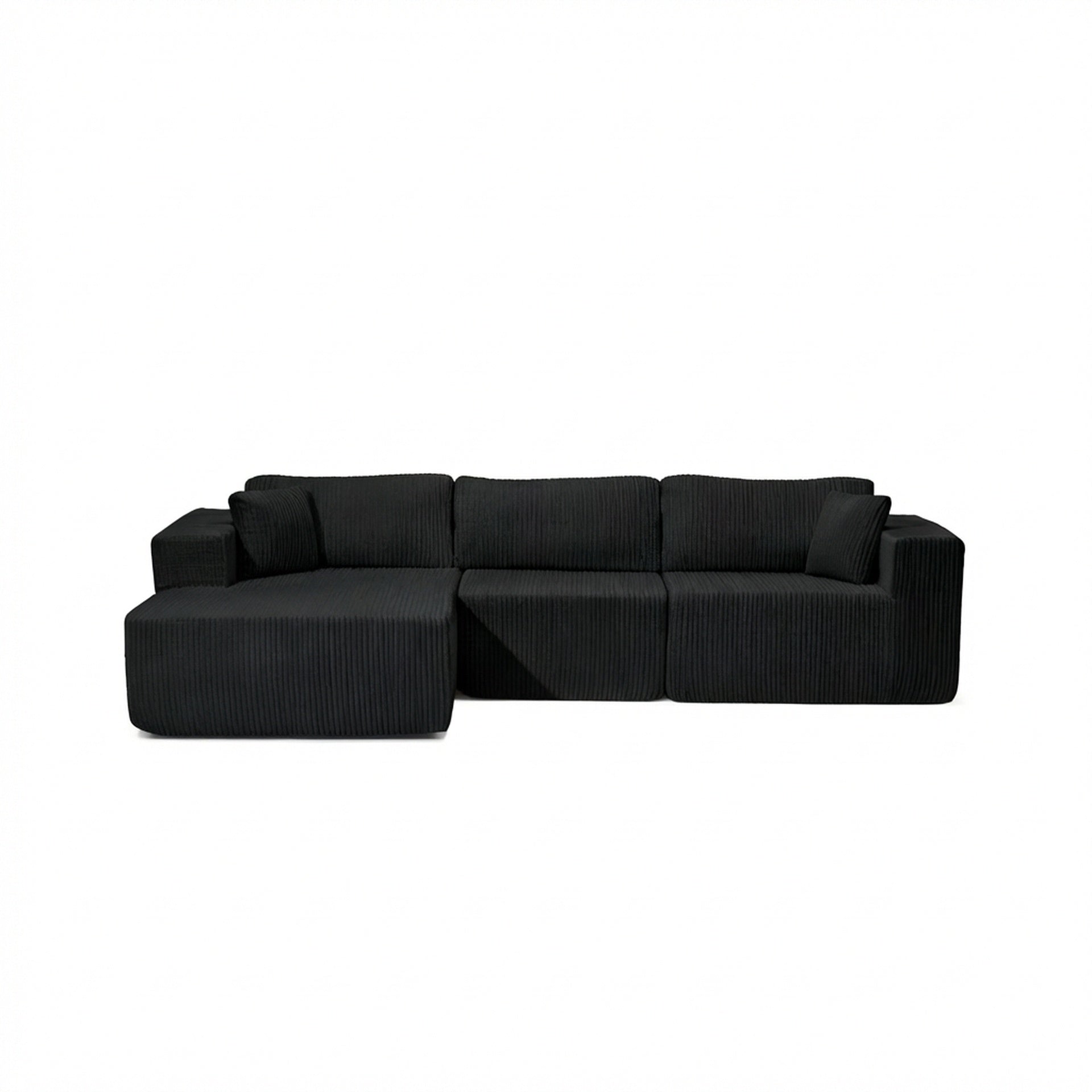 Modular Sectional Sofa, Cloud Sectional Couch with Deep Seat, Modern Modular L-Shape Sofa with Chaise,Upholstered Boneless Couches for Living Room (Corduroy, BLACK)