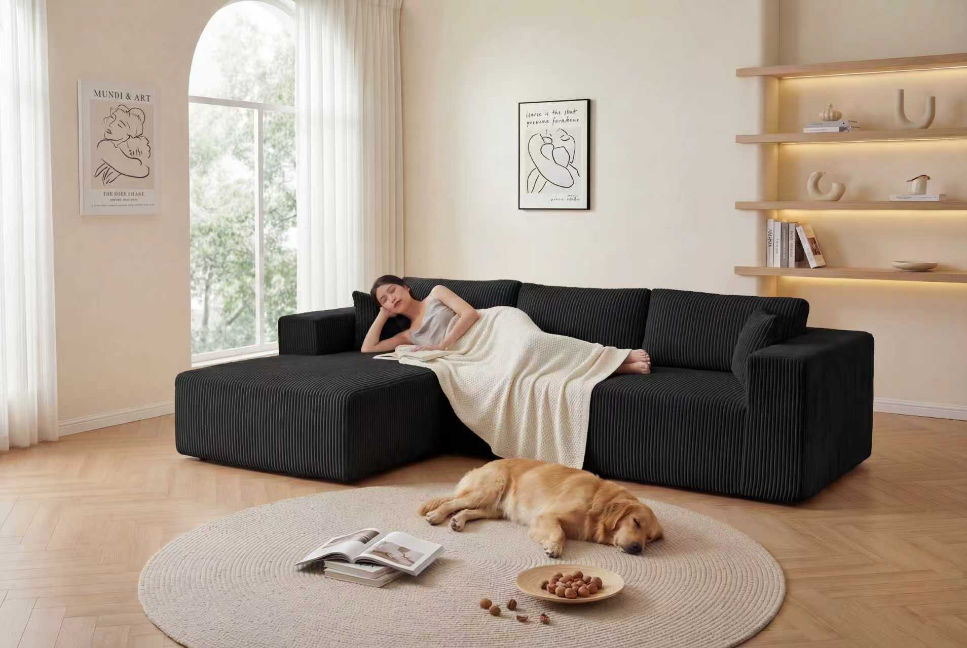 Modular Sectional Sofa, Cloud Sectional Couch with Deep Seat, Modern Modular L-Shape Sofa with Chaise,Upholstered Boneless Couches for Living Room (Corduroy, BLACK)