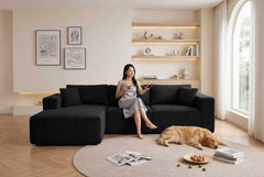 Modular Sectional Sofa, Cloud Sectional Couch with Deep Seat, Modern Modular L-Shape Sofa with Chaise,Upholstered Boneless Couches for Living Room (Corduroy, BLACK)