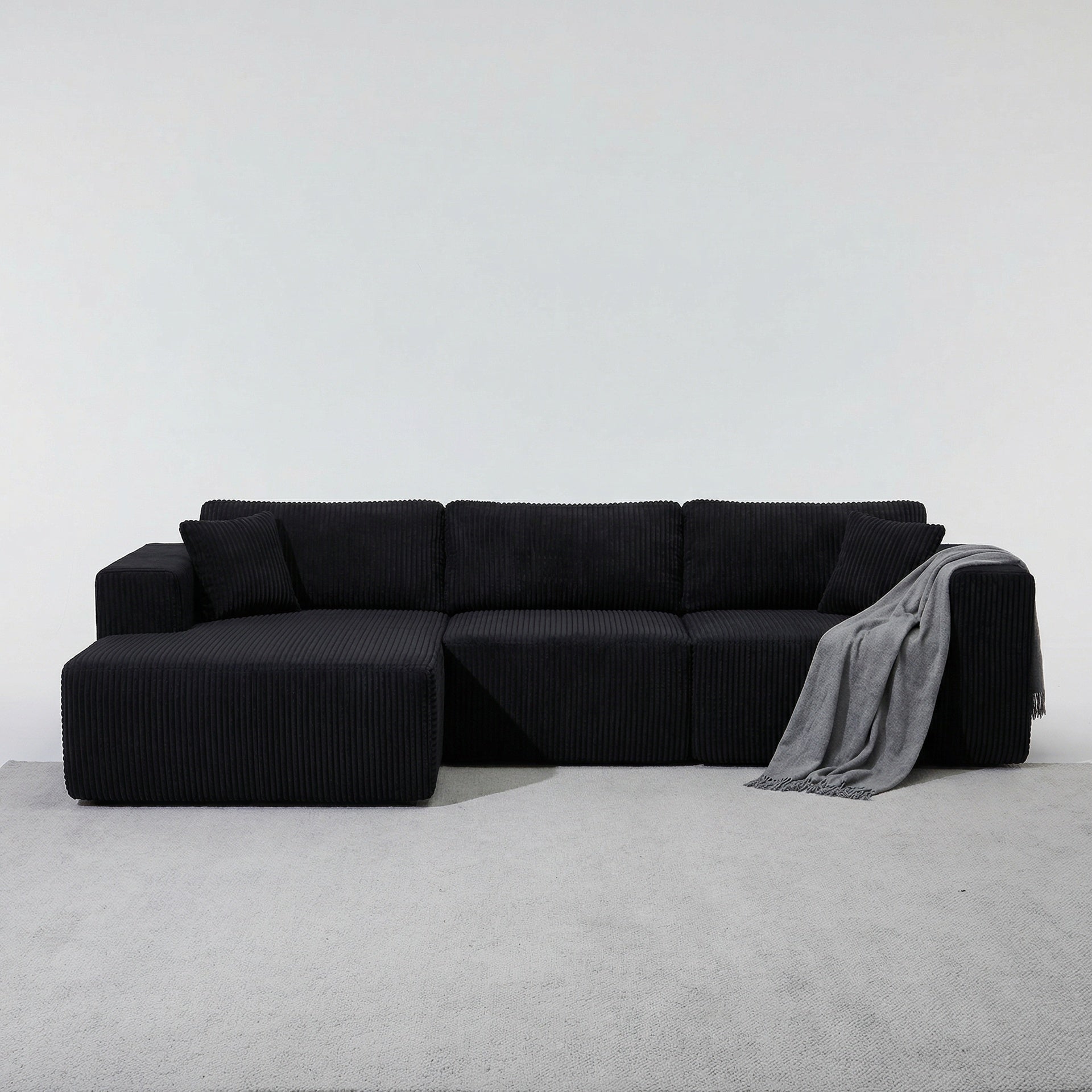 Modular Sectional Sofa, Cloud Sectional Couch with Deep Seat, Modern Modular L-Shape Sofa with Chaise,Upholstered Boneless Couches for Living Room (Corduroy, BLACK)