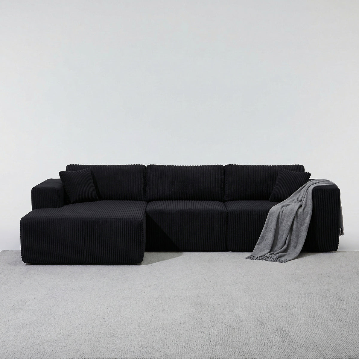Modular Sectional Sofa, Cloud Sectional Couch with Deep Seat, Modern Modular L-Shape Sofa with Chaise,Upholstered Boneless Couches for Living Room (Corduroy, BLACK)