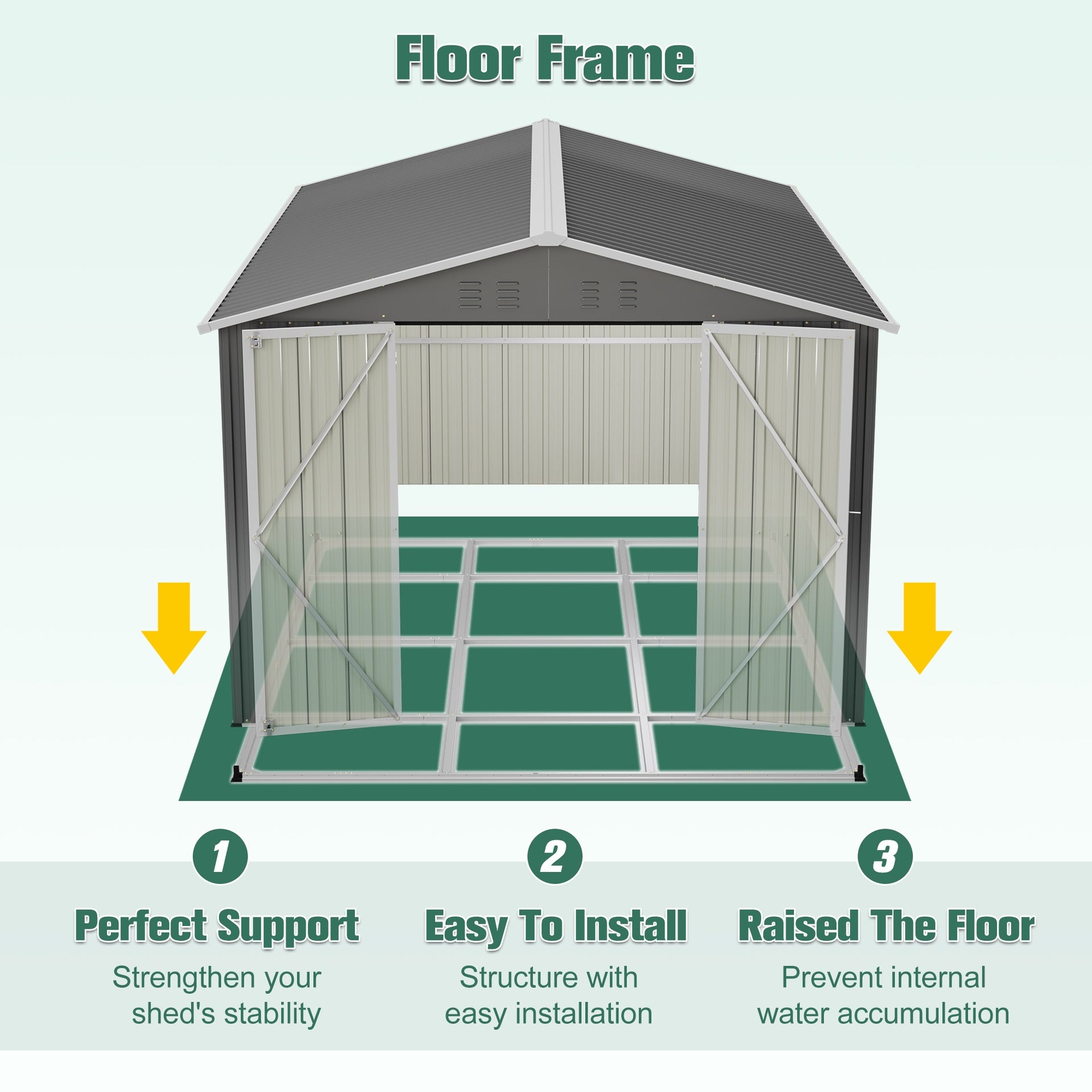 Lockable Secure Metal Shed 8x12 FT - Large Outdoor Storage with Aluminum Frame, Durable Garden Tool Shed for Backyard, Patio, Lawn, Grey