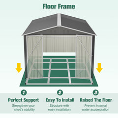 Lockable Secure Metal Shed 8x12 FT - Large Outdoor Storage with Aluminum Frame, Durable Garden Tool Shed for Backyard, Patio, Lawn, Grey