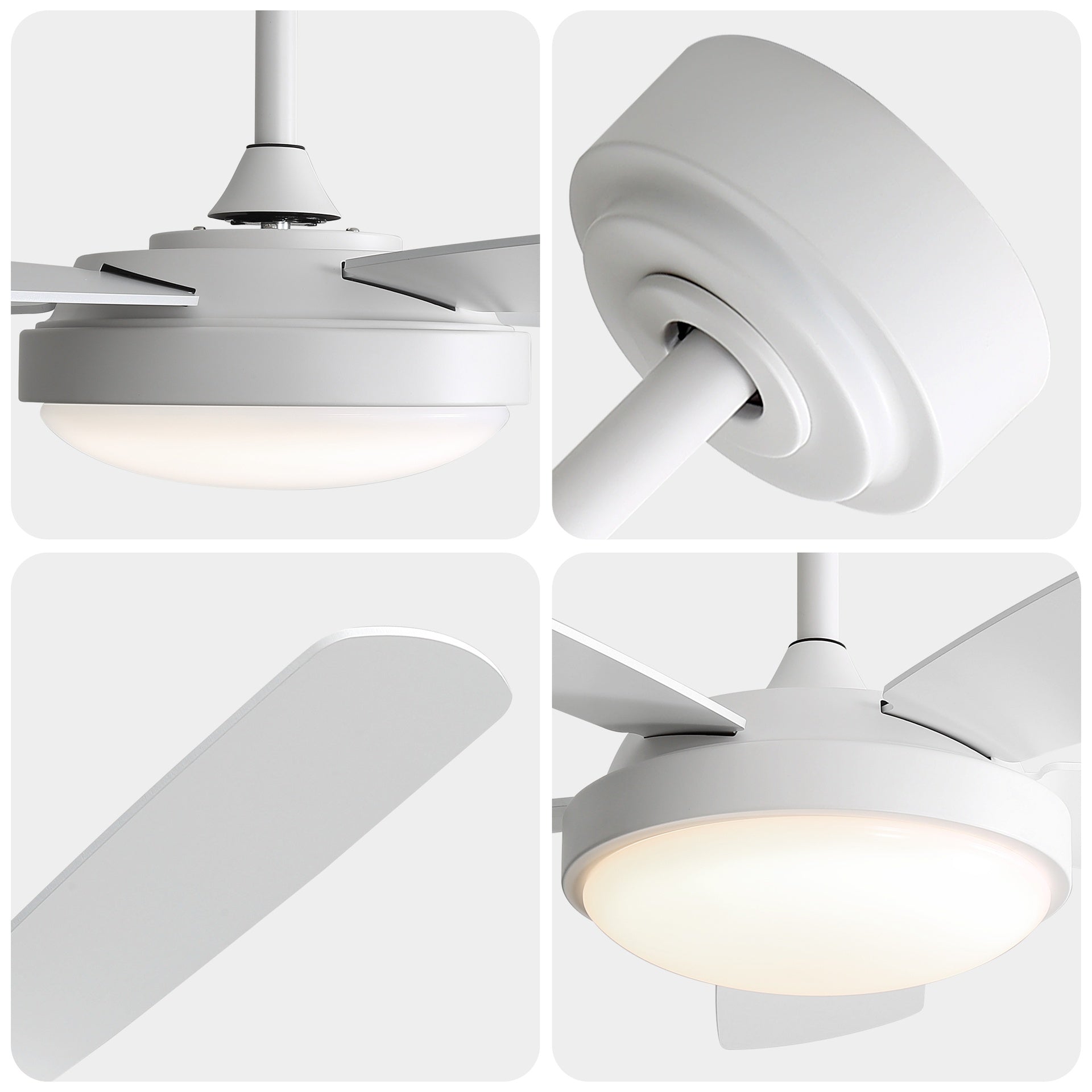 42 Inch White Ceiling Fan with 22W LED Light and Remote Control MDF Blades Reversible DC Motor