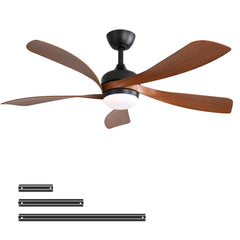 45 Inch Matte Black Ceiling Fan with Dark Wood Grain ABS Blades DC Motor and Integrated Light