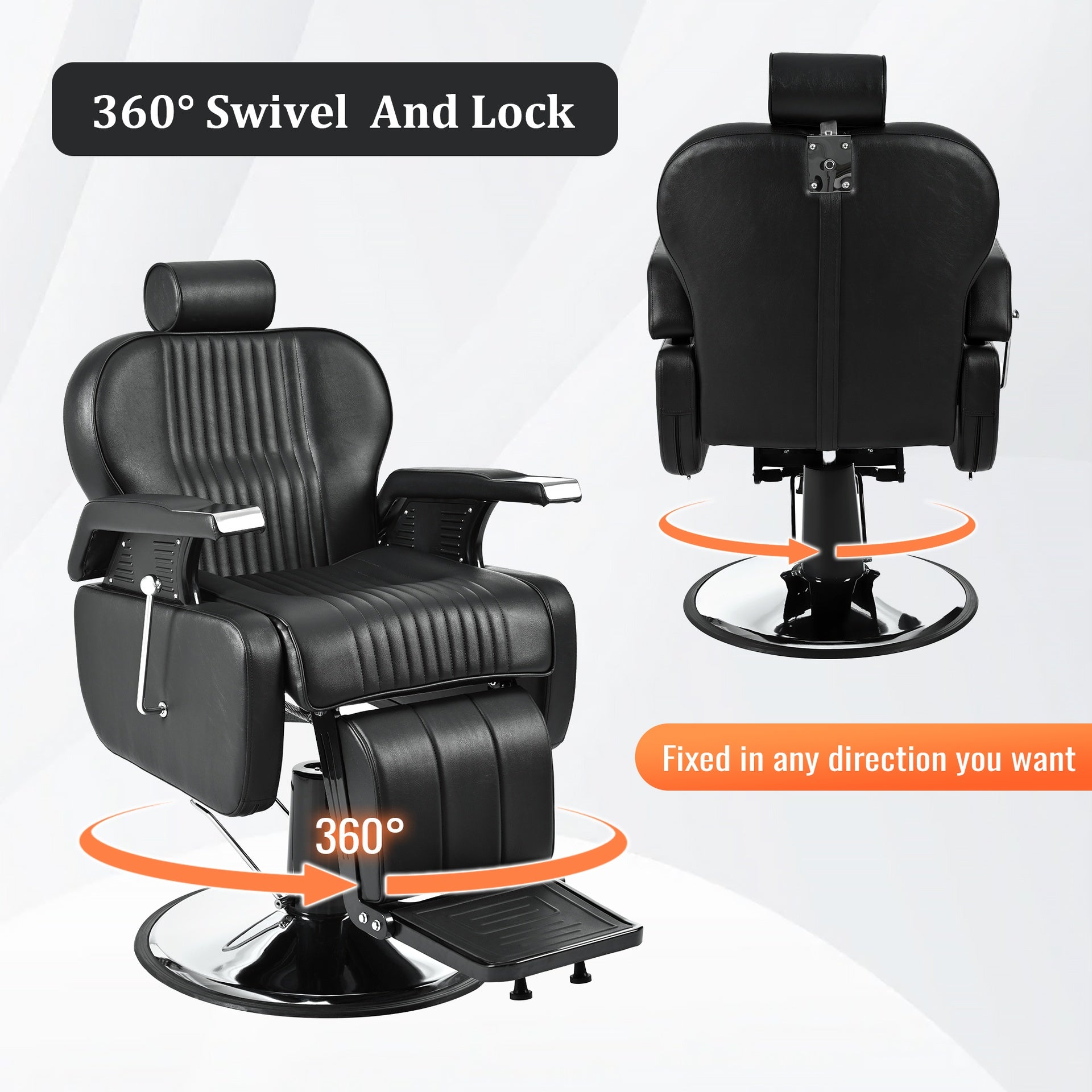Heavy Duty Reclining Barber Chair,All Purpose Hydraulic Recline Barber Chair Salon Beauty Styling Chair360° Swivel&Height Adjustable,for Barber Shop & Beauty Salon,Spa Tattoo Styling Equipment,Black