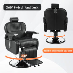 Heavy Duty Reclining Barber Chair,All Purpose Hydraulic Recline Barber Chair Salon Beauty Styling Chair360° Swivel&Height Adjustable,for Barber Shop & Beauty Salon,Spa Tattoo Styling Equipment,Black