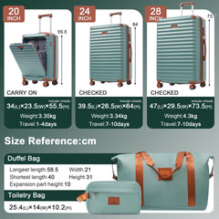 Luggage Sets 5 Piece with Front Opening , Hardside Expandable Carry on Suitcase with Spinner Wheels TSA Lock USB Port  Cup Holder Duffel Bag and Toiletry Bag