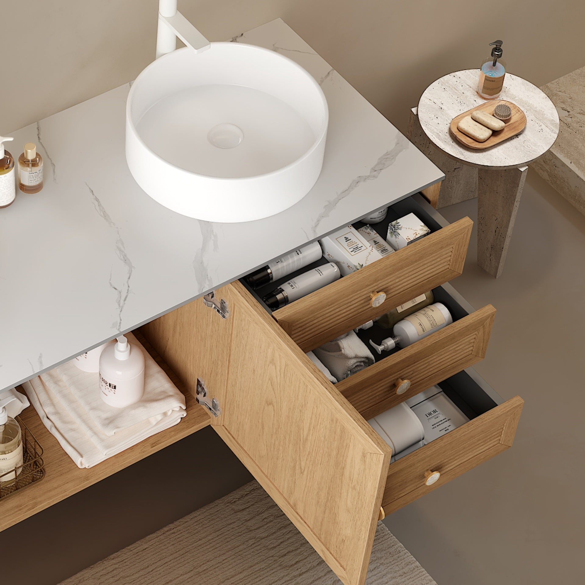 MUNIN 16'' Bathroom Sink, Round Vessel Ceramic Basin without Faucet, NO Cabinet, White