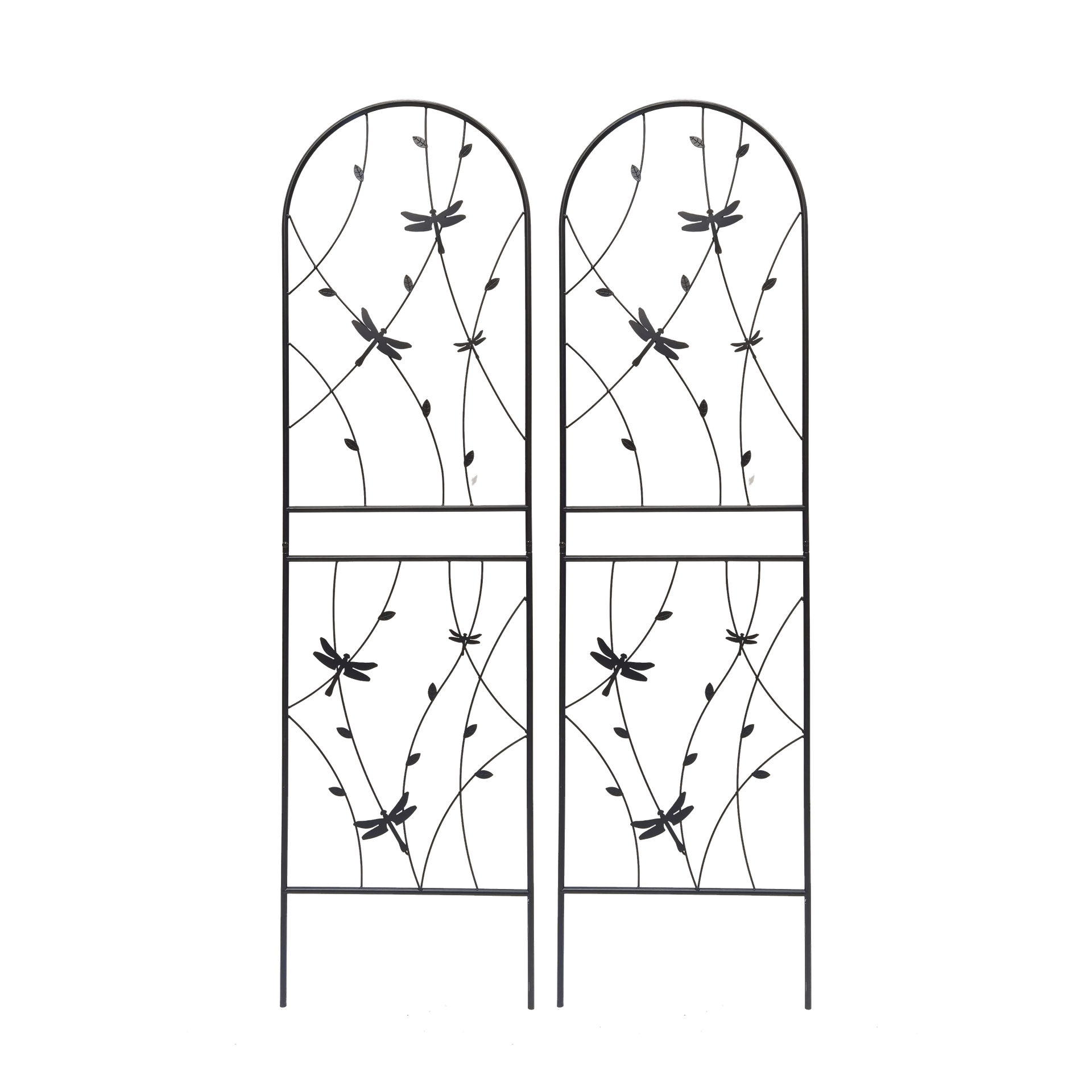 2 Pack Metal Garden Trellis 71" x 19.7" Rustproof Trellis for Climbing Plants Outdoor Flower Support Dragonfly Deco Black