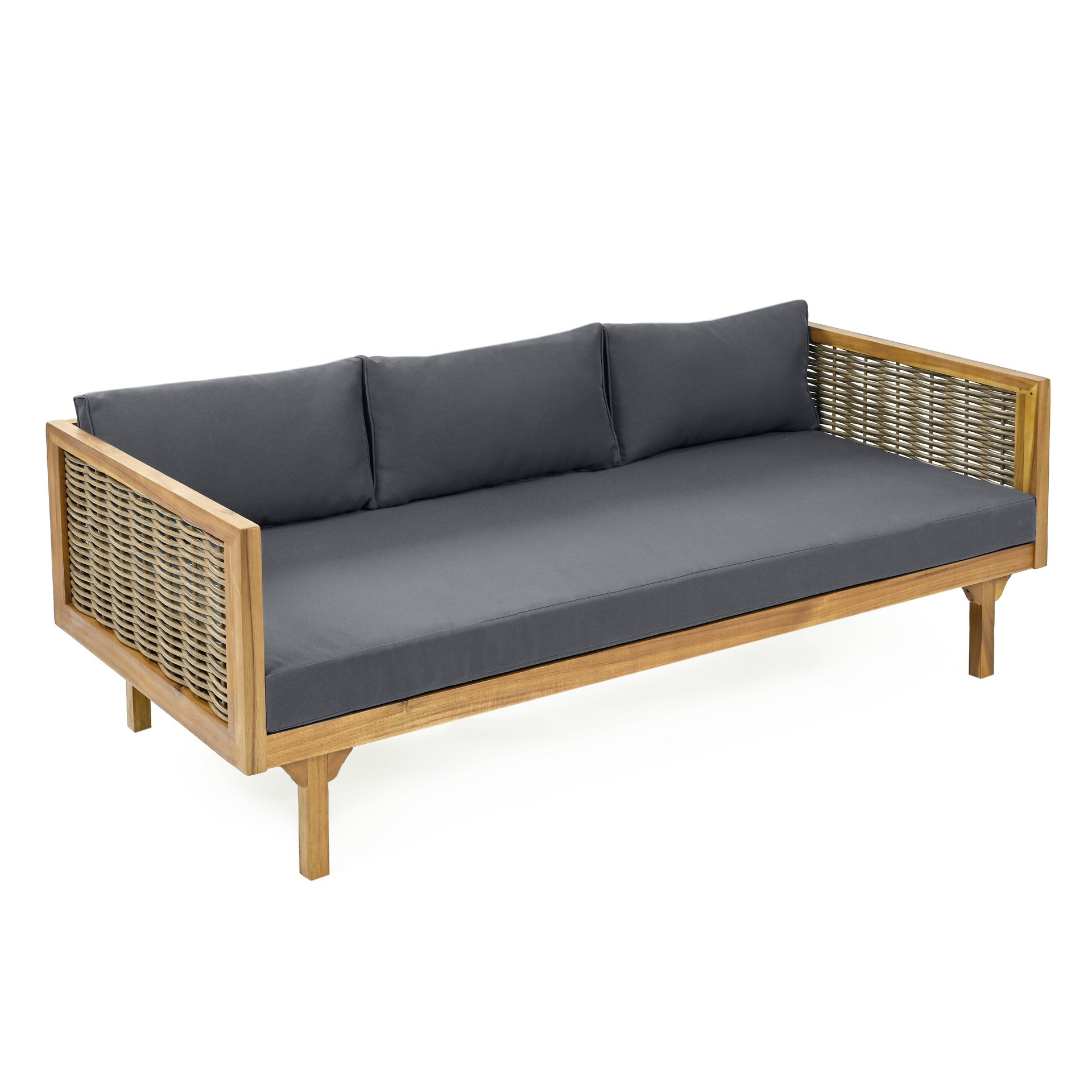 CLAREMONT 3 SEATER DAYBED WITH RATTAN ARMS (DARK GREY CUSHION)