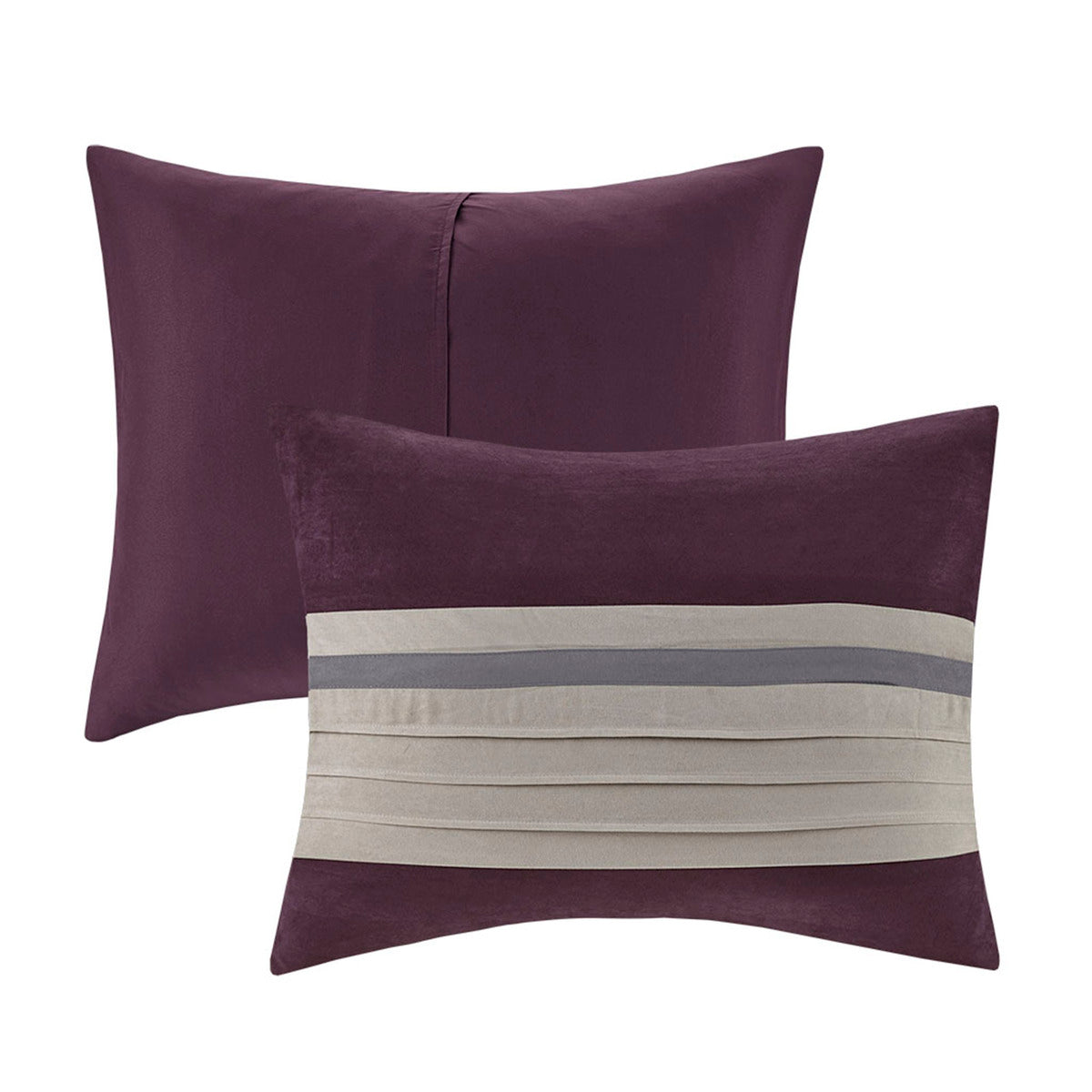 7 PC Pieced Faux Suede Comforter Set Purple Cal King