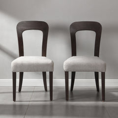 Dining Chairs Set of 2, Upholstered Kitchen Side Chairs with Gray Fabric Seating Dark Brown Solid Rubber Wood Legs, 330 LBS Weight Capacity