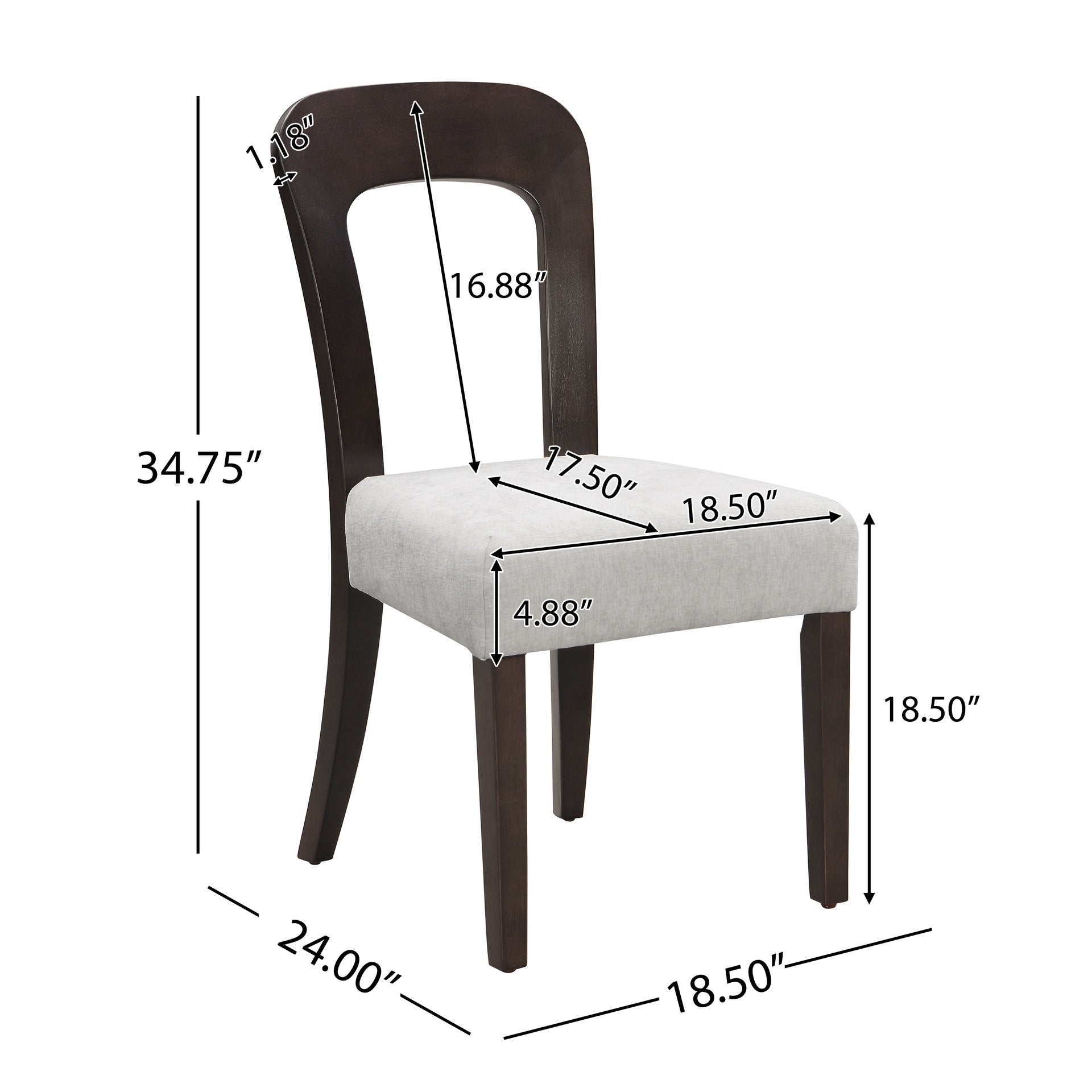 Dining Chairs Set of 2, Upholstered Kitchen Side Chairs with Gray Fabric Seating Dark Brown Solid Rubber Wood Legs, 330 LBS Weight Capacity