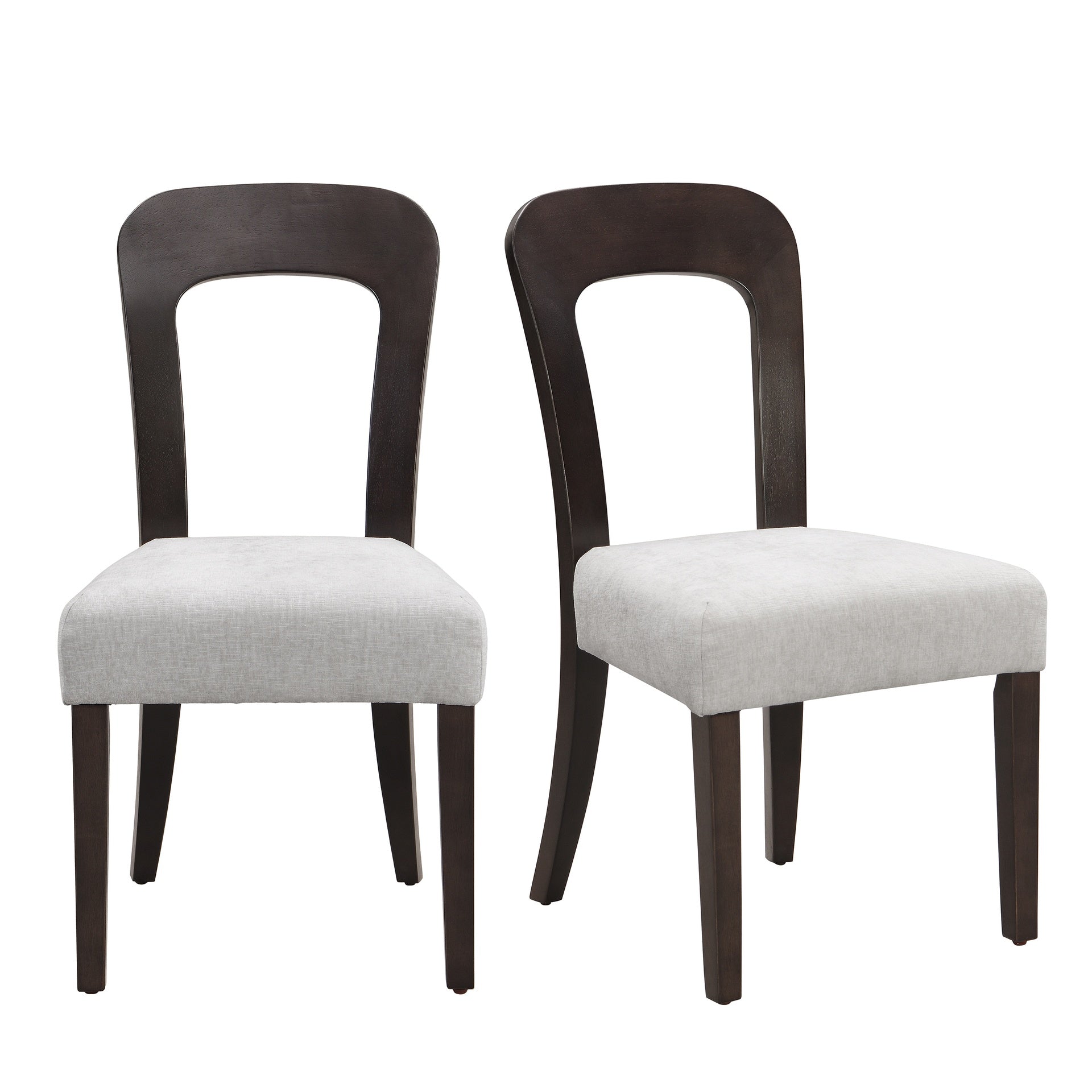 Dining Chairs Set of 2, Upholstered Kitchen Side Chairs with Gray Fabric Seating Dark Brown Solid Rubber Wood Legs, 330 LBS Weight Capacity