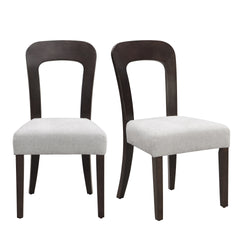 Dining Chairs Set of 2, Upholstered Kitchen Side Chairs with Gray Fabric Seating Dark Brown Solid Rubber Wood Legs, 330 LBS Weight Capacity