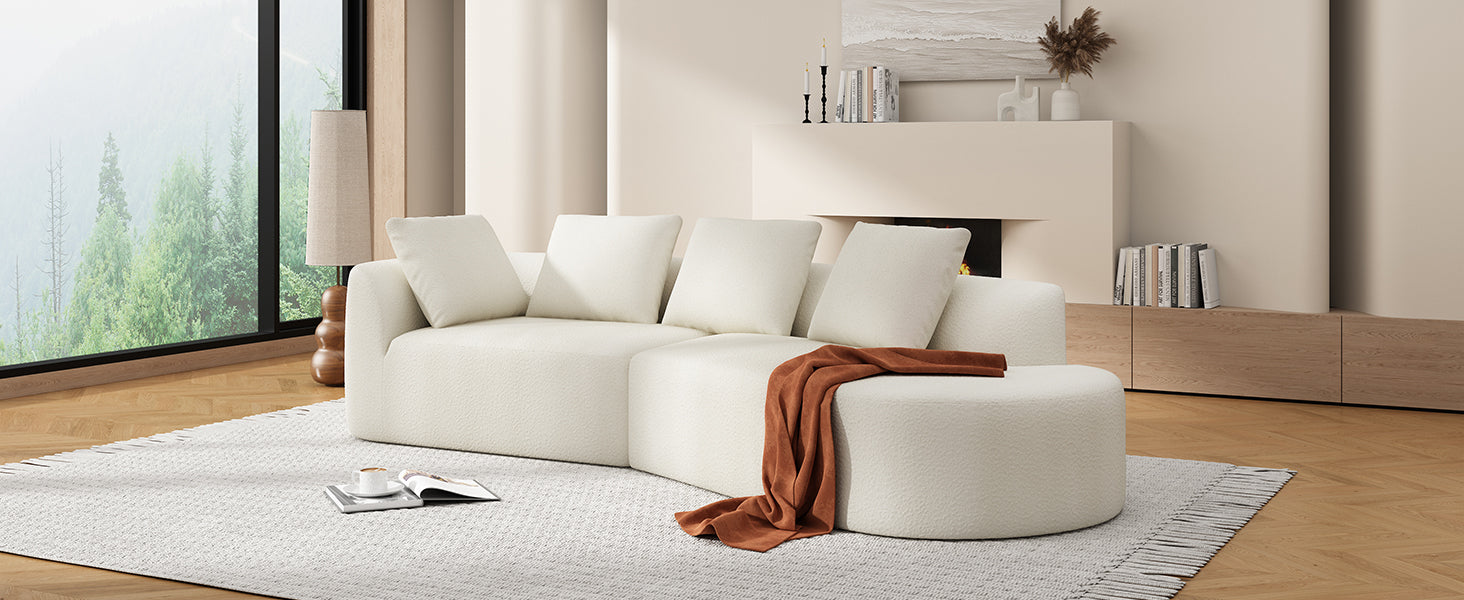 116" Modern Curved Sectional Sofa with High-Density Fully Compressed Sponge and Chaise Lounge, Pearl Upholstery, 2-Piece Set, Fully Assembled Right Hand Facing, Perfect for Living Room, Lounge