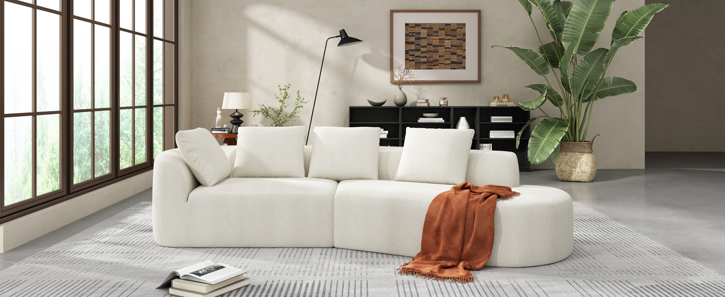 116" Modern Curved Sectional Sofa with High-Density Fully Compressed Sponge and Chaise Lounge, Pearl Upholstery, 2-Piece Set, Fully Assembled Right Hand Facing, Perfect for Living Room, Lounge