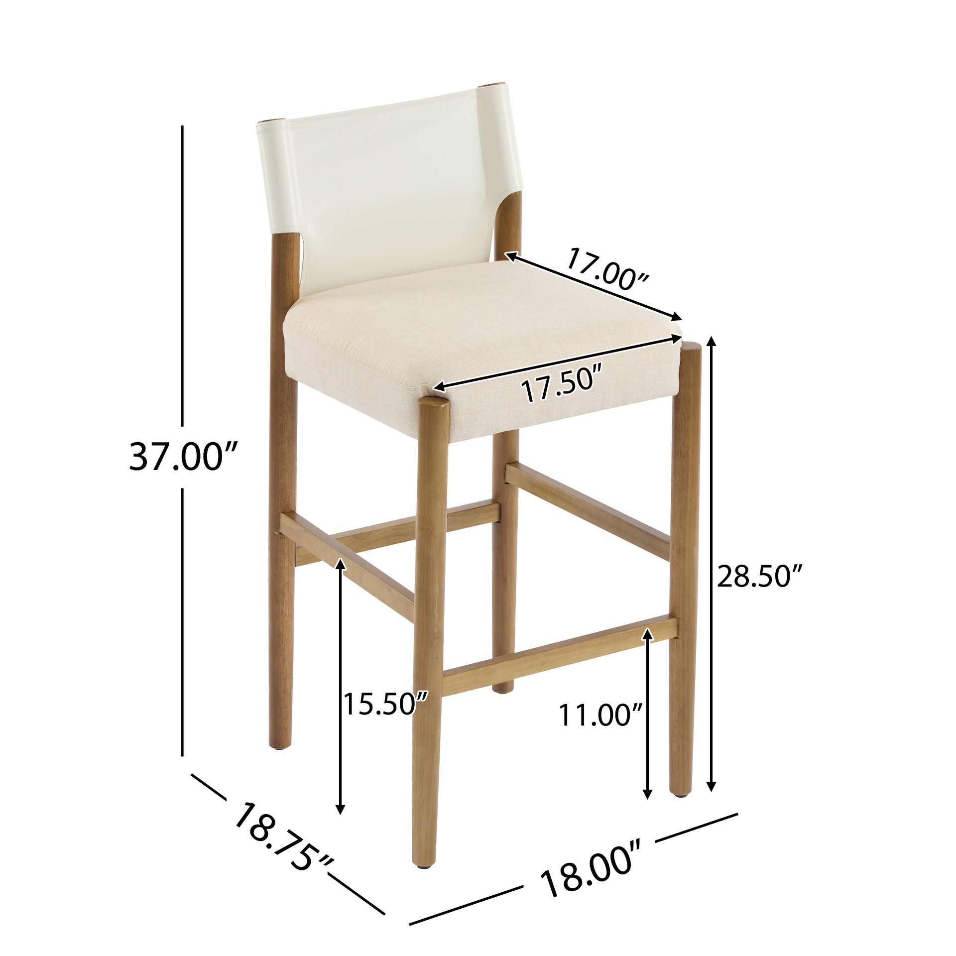 28.5'', Modern Solid Wood Bar Stool with Polyester Cushion - Minimalist Kitchen Island Stool for Breakfast Nook & Home Bar (Neutral Tone Design), Set of 2