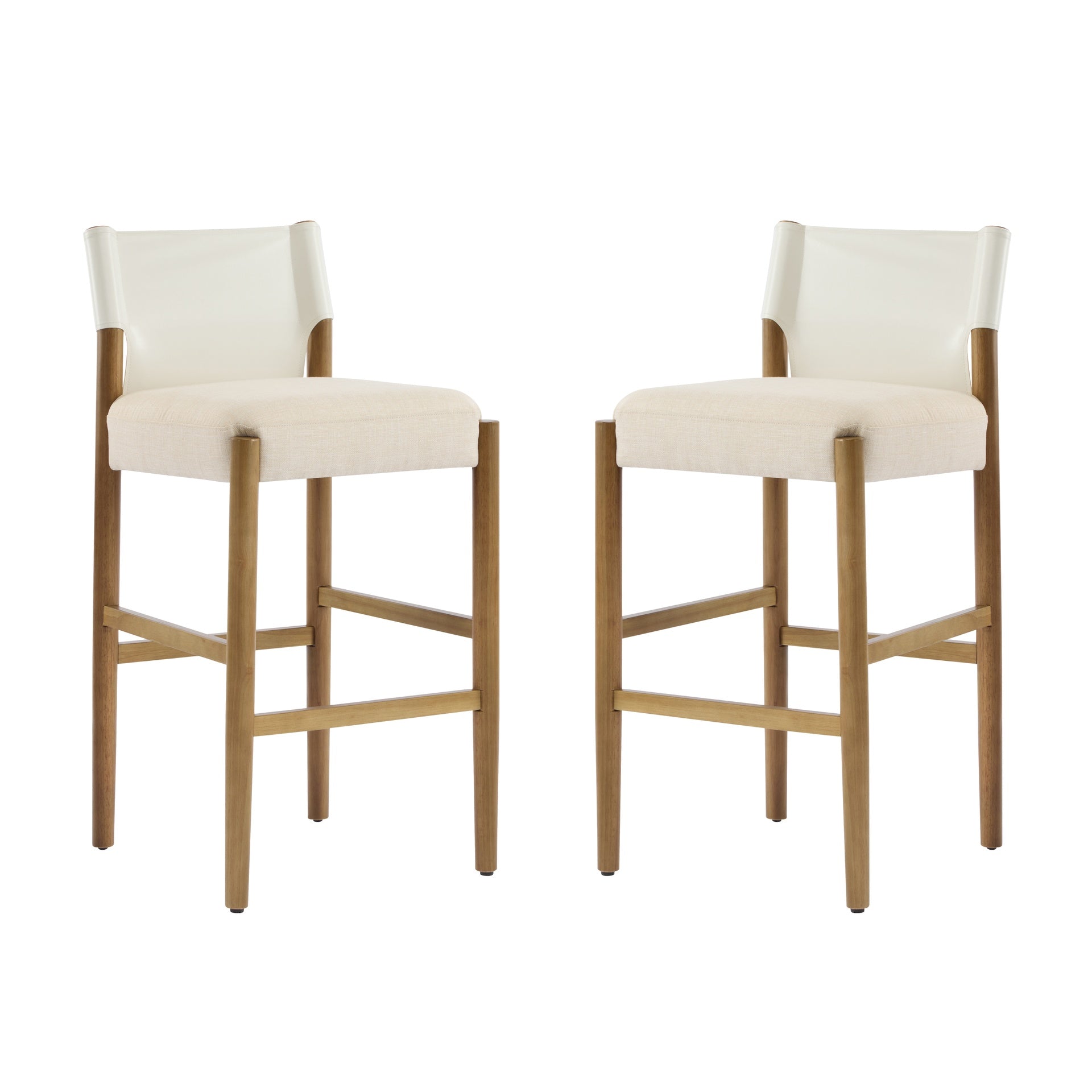 28.5'', Modern Solid Wood Bar Stool with Polyester Cushion - Minimalist Kitchen Island Stool for Breakfast Nook & Home Bar (Neutral Tone Design), Set of 2