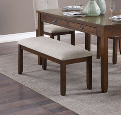 Dark Cherry Finish 6pc Dining Set Table Bench and 4 Side Chair Chenille Upholstery Functional Drawers Table Wooden Funiture Dining Kitchen Set