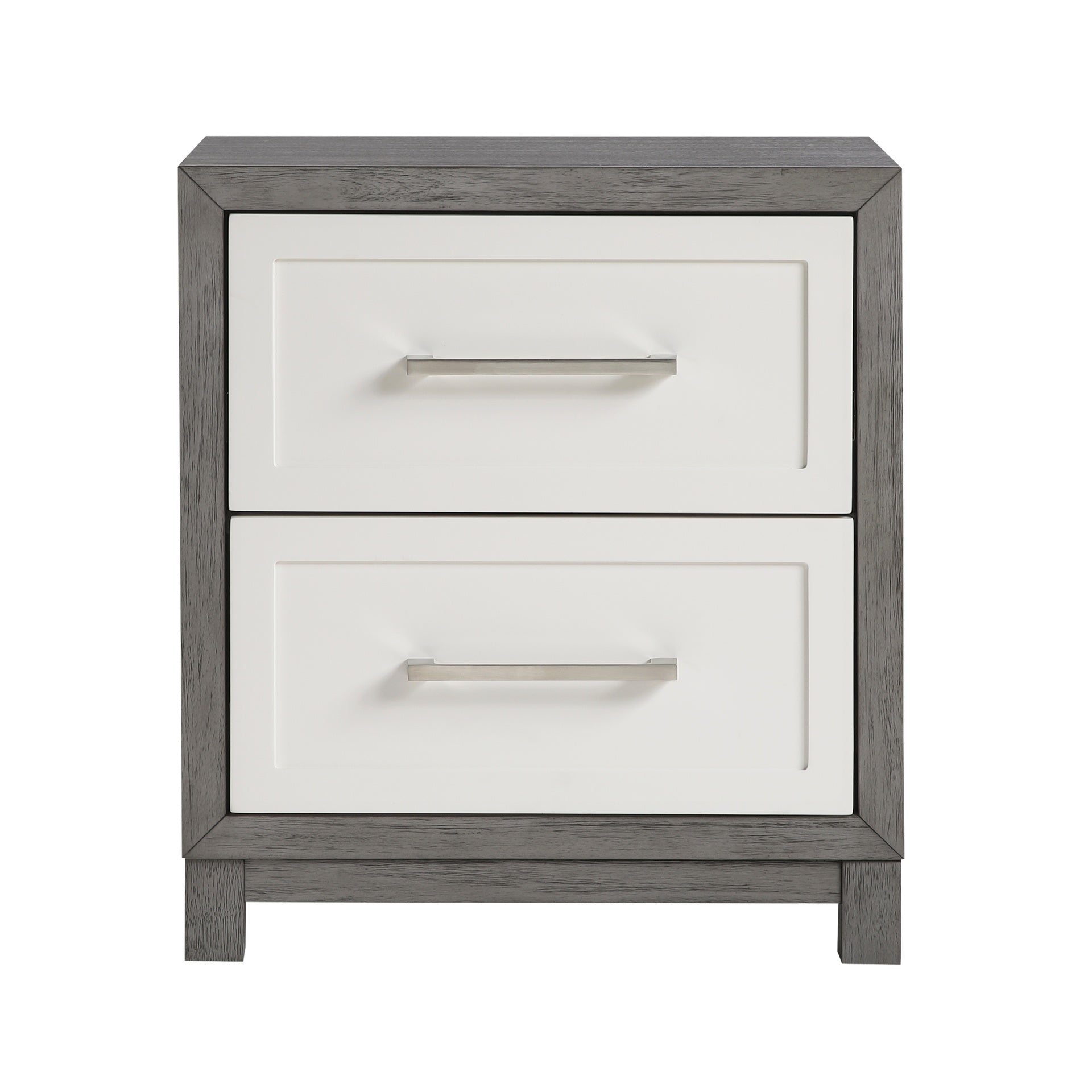 Two Drawers Nightstand Ivory and Gray Finish Bedroom Furniture 1pc
