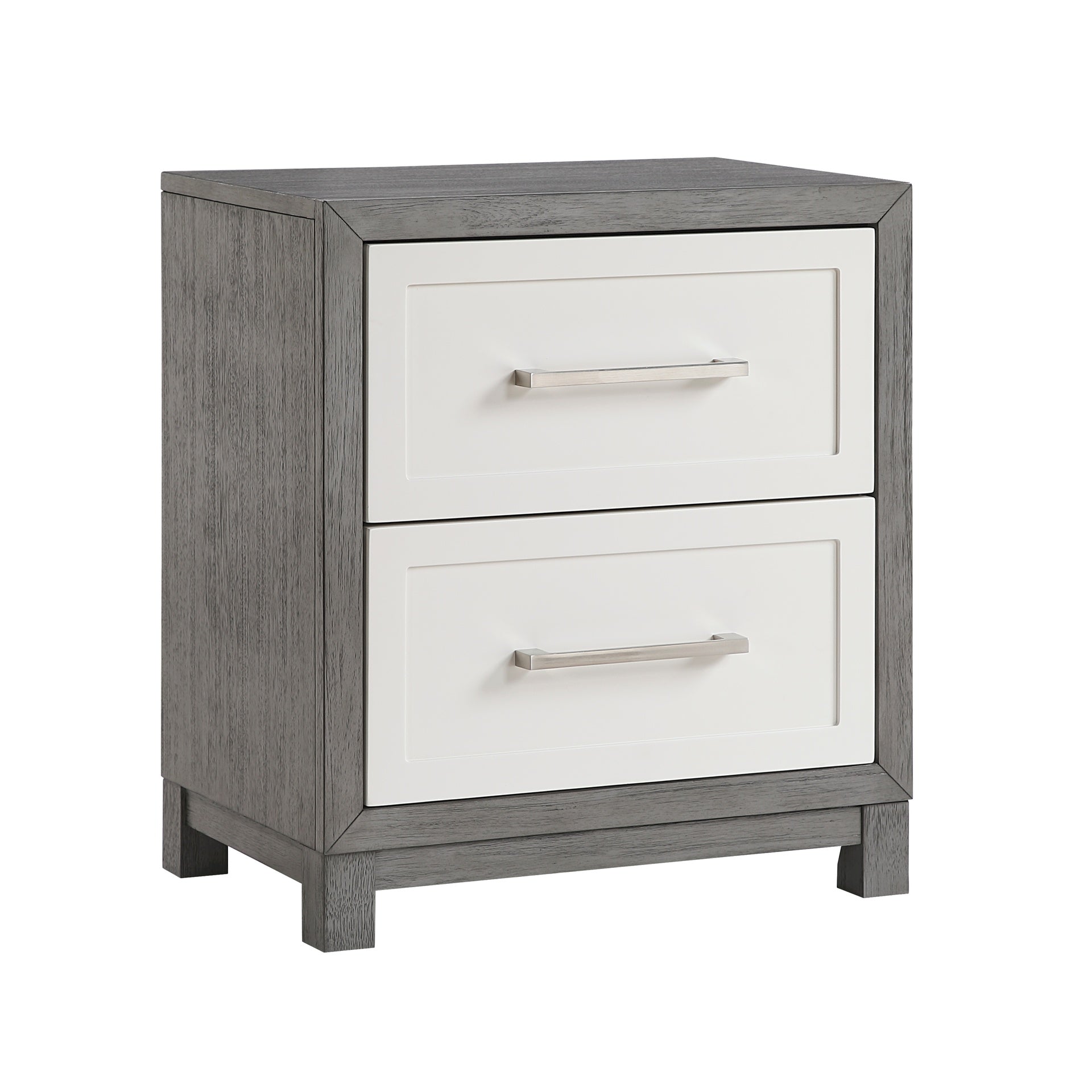 Two Drawers Nightstand Ivory and Gray Finish Bedroom Furniture 1pc