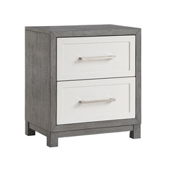 Two Drawers Nightstand Ivory and Gray Finish Bedroom Furniture 1pc