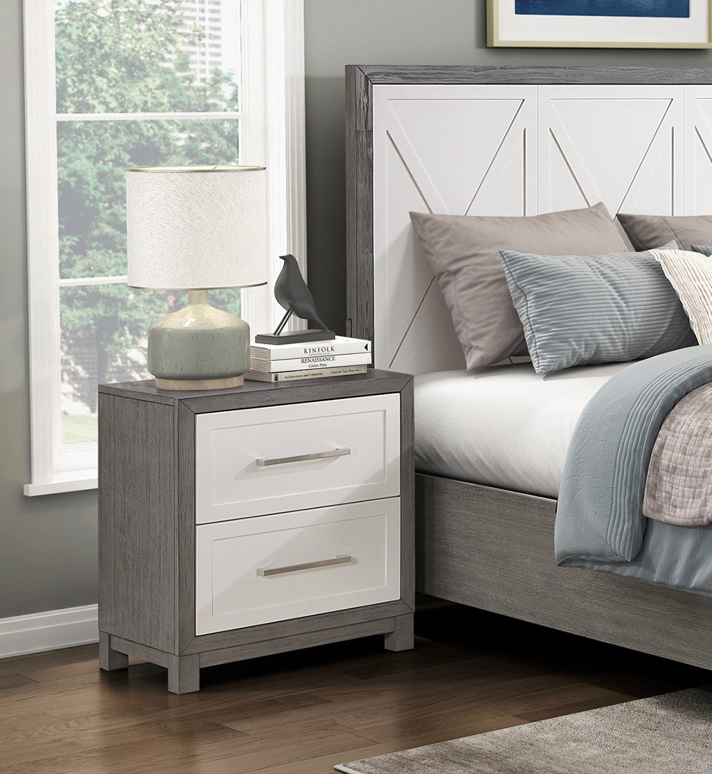 Two Drawers Nightstand Ivory and Gray Finish Bedroom Furniture 1pc