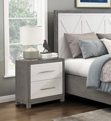 Two Drawers Nightstand Ivory and Gray Finish Bedroom Furniture 1pc