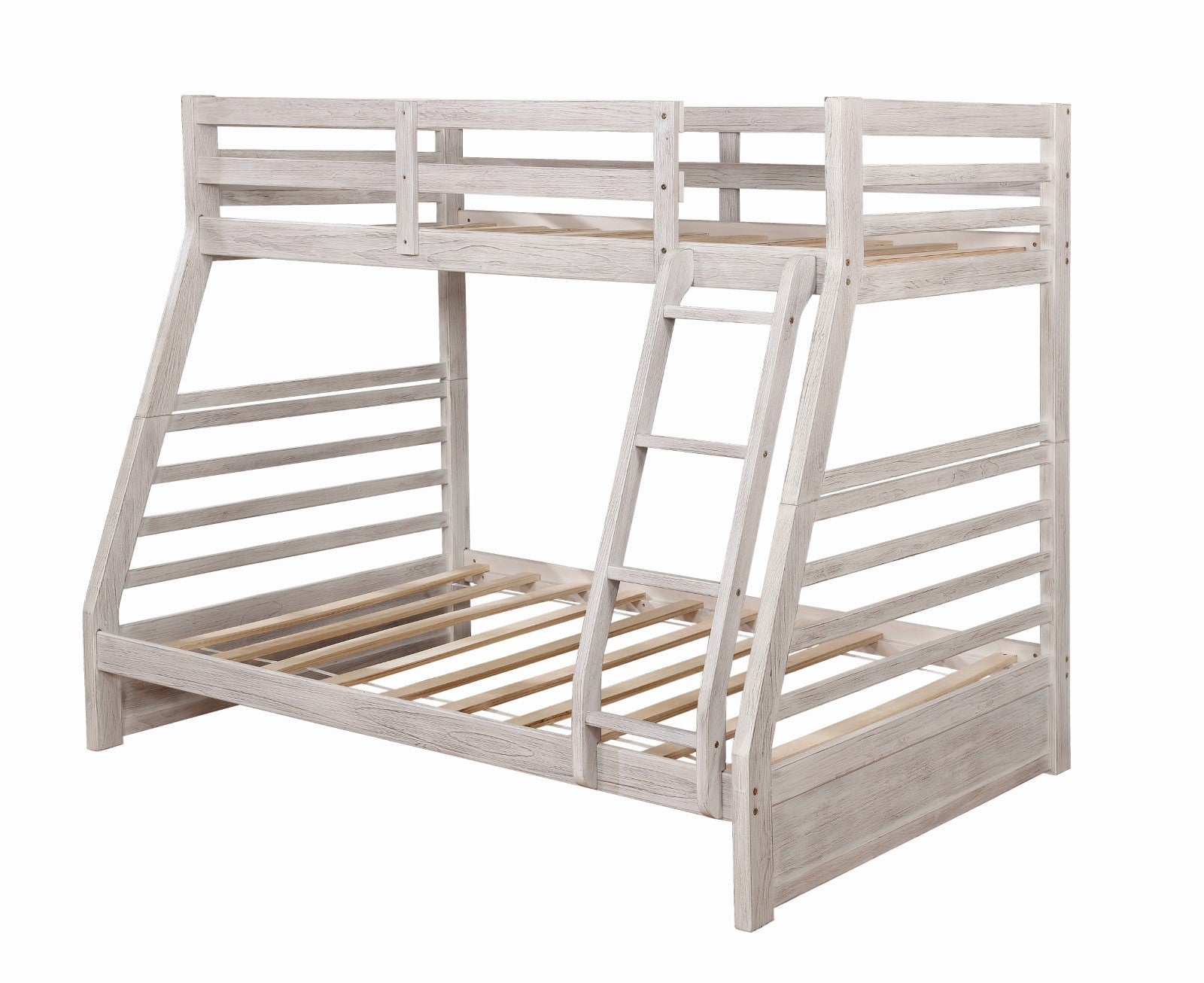 Twin Over Full Transitional Bunk Bed With Two Large Drawers Attached Ladder Wire-Brushed White