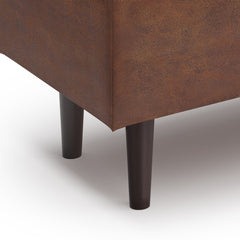 Shay 48 inch Wide Mid-Century Rectangular Storage Ottoman in Distressed Saddle Brown Vegan Leather