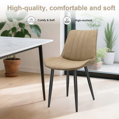 Khaki PU Leather Dining Chair with Metal Legs, Wave Pattern Upholstered Armless Chair Set of 6 for Kitchen, Restaurant, Living, Meeting Room