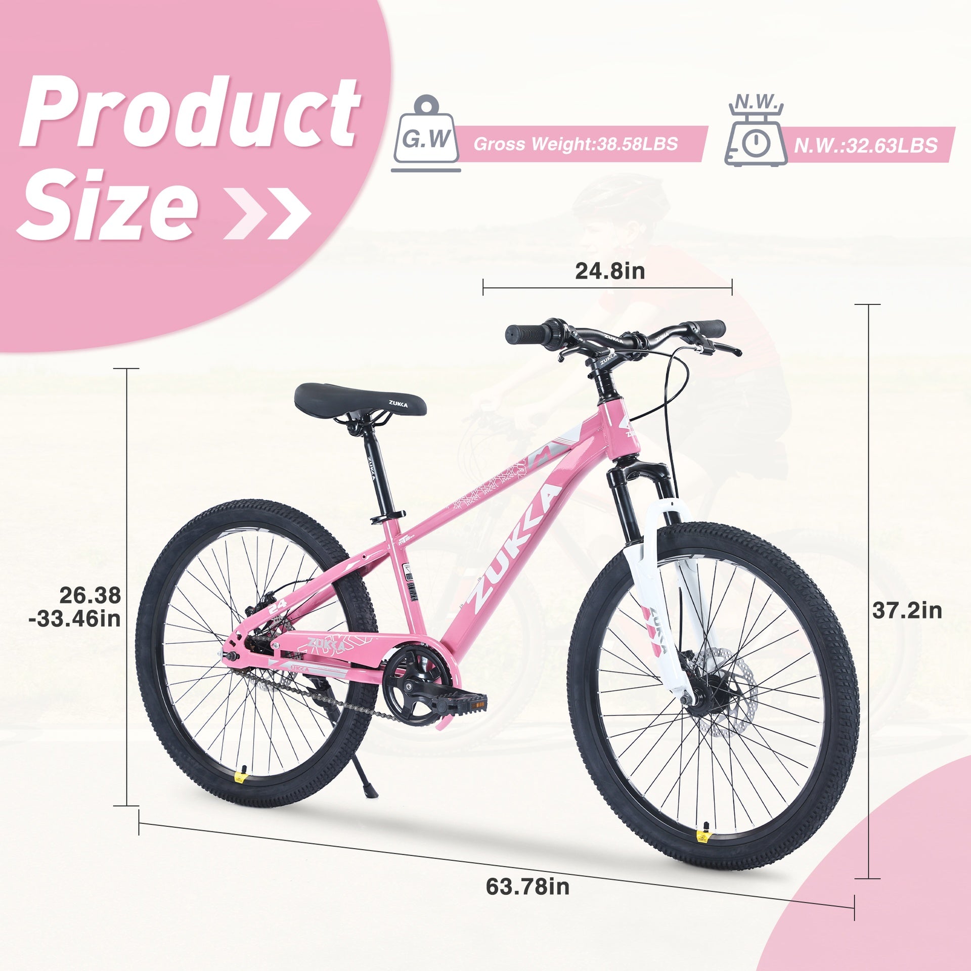 ZUKKA Mountain Bike,24 Inch MTB for Boys and Girls Age 9-12 Years,Multiple Colors