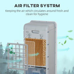 HOMCOM 32" Evaporative Air Cooler with 3.2 Gal Water Tank, 60° Oscillating, 3-In-1 Ice Cooling Fan, Portable Swamp Cooler with Humidifier for Home Office, 3 Modes, 3 Speeds, 12H Timer, Remote, Gray