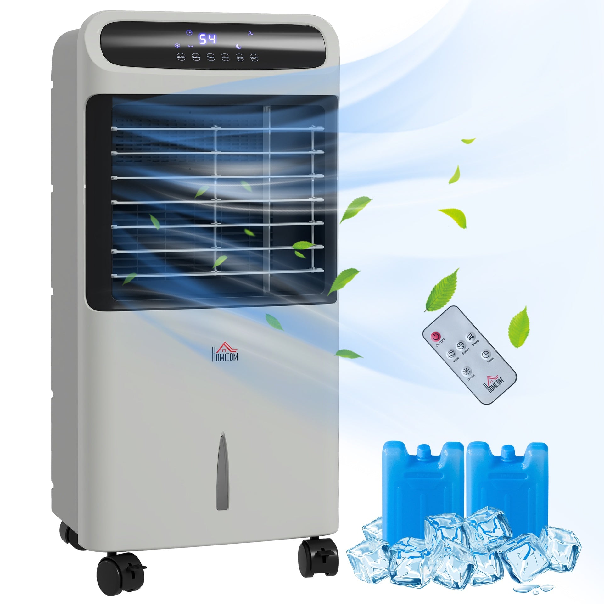 HOMCOM 32" Evaporative Air Cooler with 3.2 Gal Water Tank, 60° Oscillating, 3-In-1 Ice Cooling Fan, Portable Swamp Cooler with Humidifier for Home Office, 3 Modes, 3 Speeds, 12H Timer, Remote, Gray