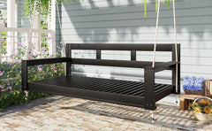 TOPMAX Patio Wooden Twin Size Porch Swing Daybed Frame, Garden Swing Bench Chair with 4 Hanging Ropes for Backyard,Outdoor,Black