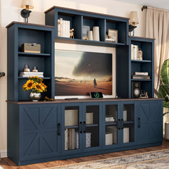 Wall Unit Entertainment Center with Charging Station and USB Charging for TVs,TV Stand with Large Storage Cabinet,Modern TV Stand Media Console with Cabinets,Blue